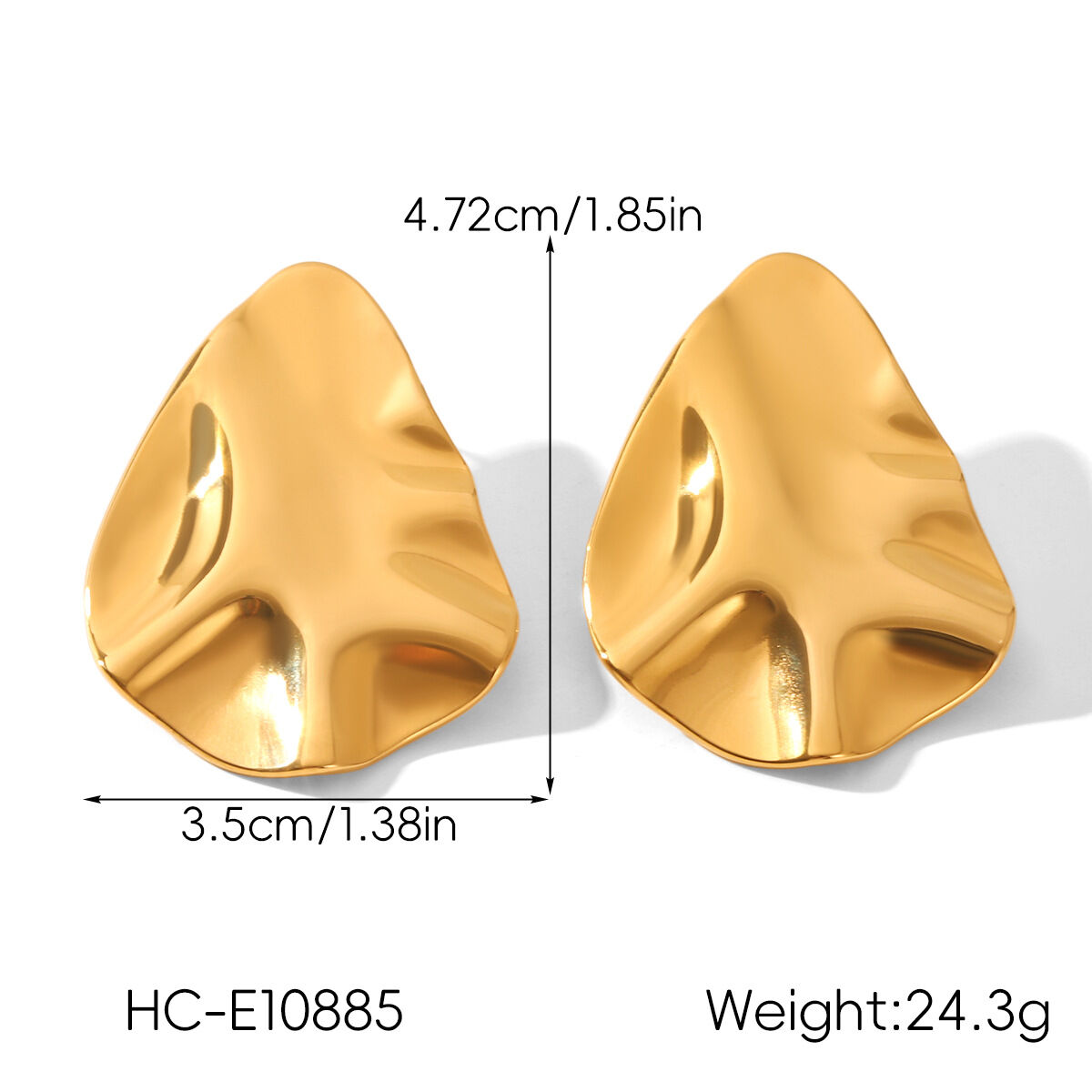 1 Pair Irregular Shape Hammer Pattern Stainless Steel Waterproof Gold Color Stud Earrings h5 Picture2