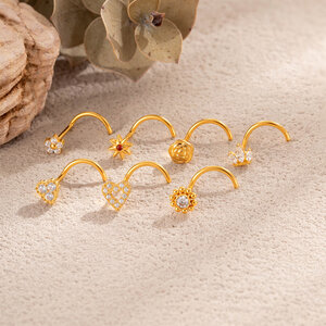 1 Piece Delicate Flower Titanium Alloy Gold Color Zircon Women's Nose Stud h5 Picture5