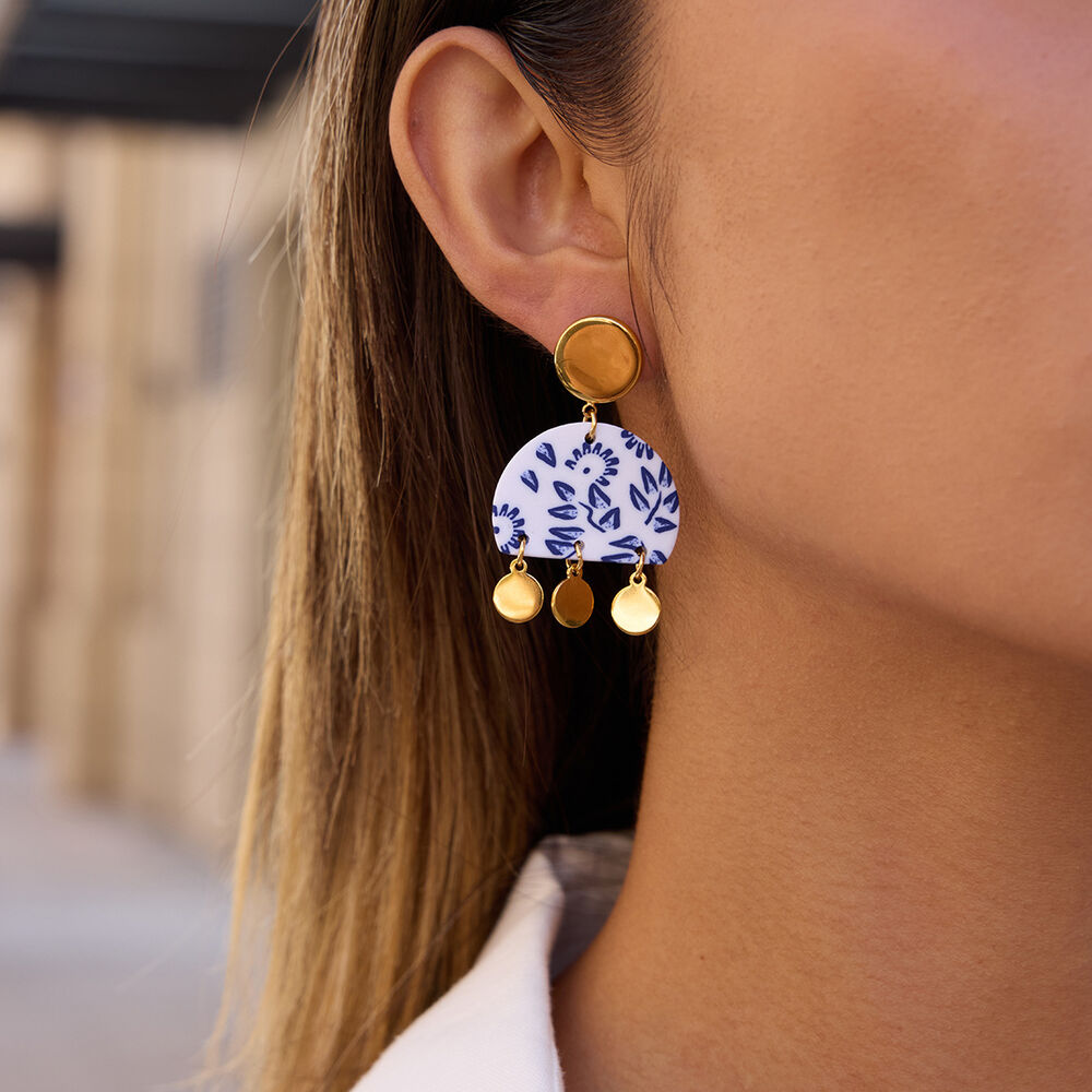 1 Pair Gorgeous Flower Heart Polymer Clay Gold Color Women's Drop Earrings h5Picture6