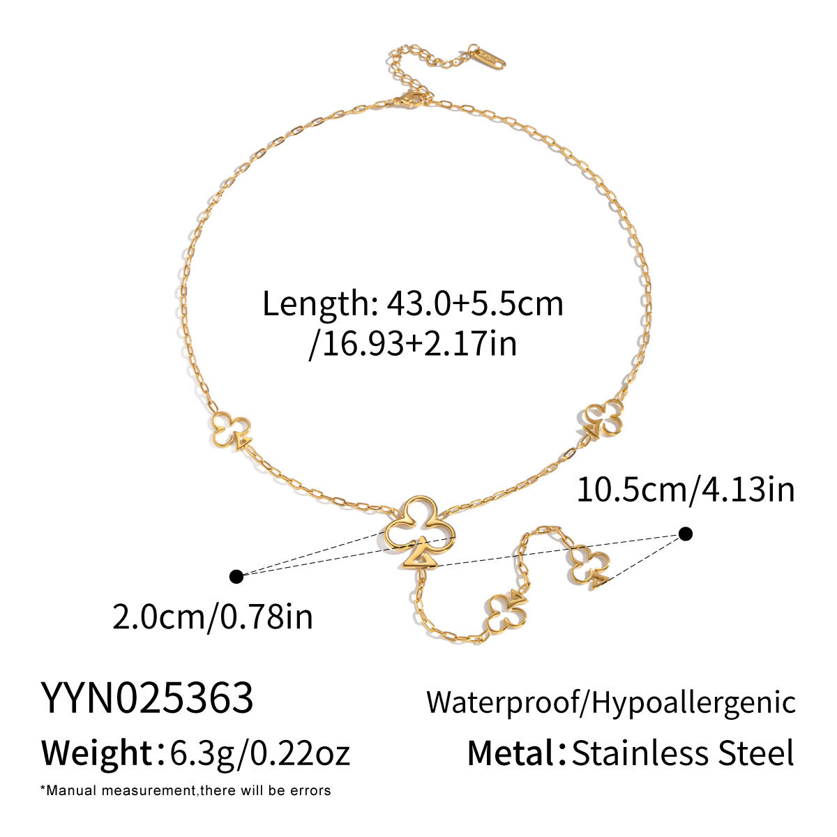 Collier pendentif fleur en acier inoxydable étanche couleur or (1 pièce) h5 