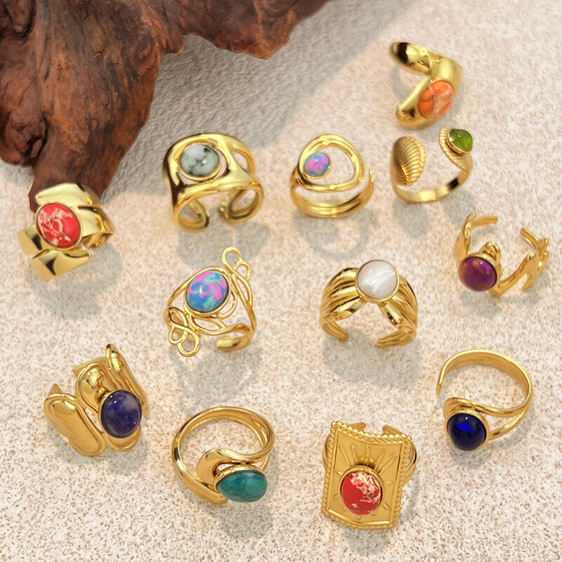1 Piece Natural Stone Stainless Steel Waterproof Gold Color Ring h5 Picture3