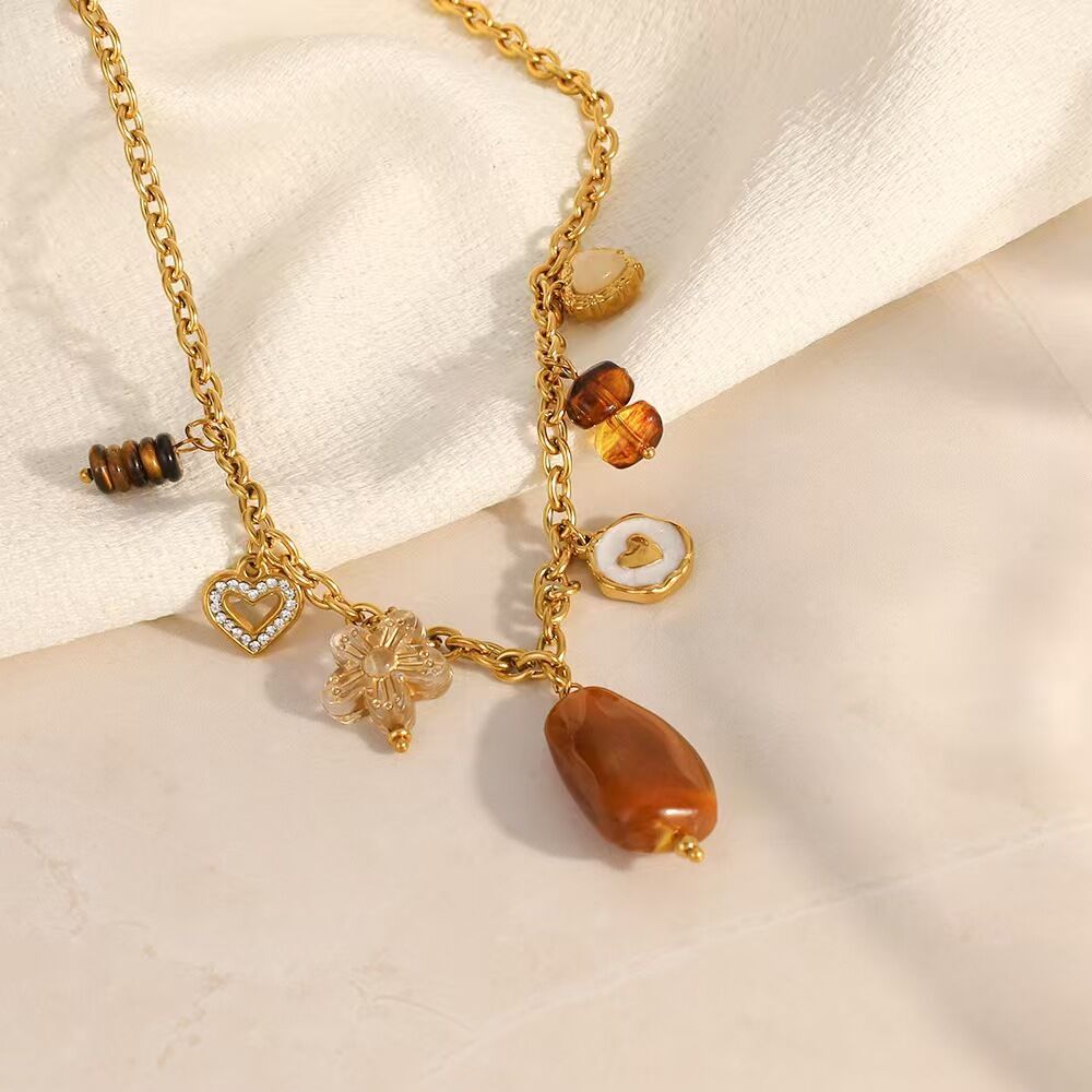 1 Piece  Daily Flower Heart Stainless Steel Waterproof Women's Pendant Necklaces