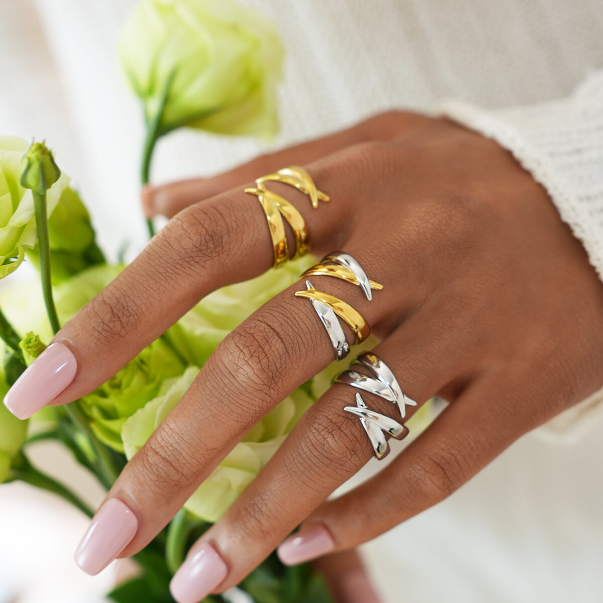1 Piece Simple Geometric Lines Stainless Steel Waterproof Gold Color Women's Statement Rings h5 Picture5