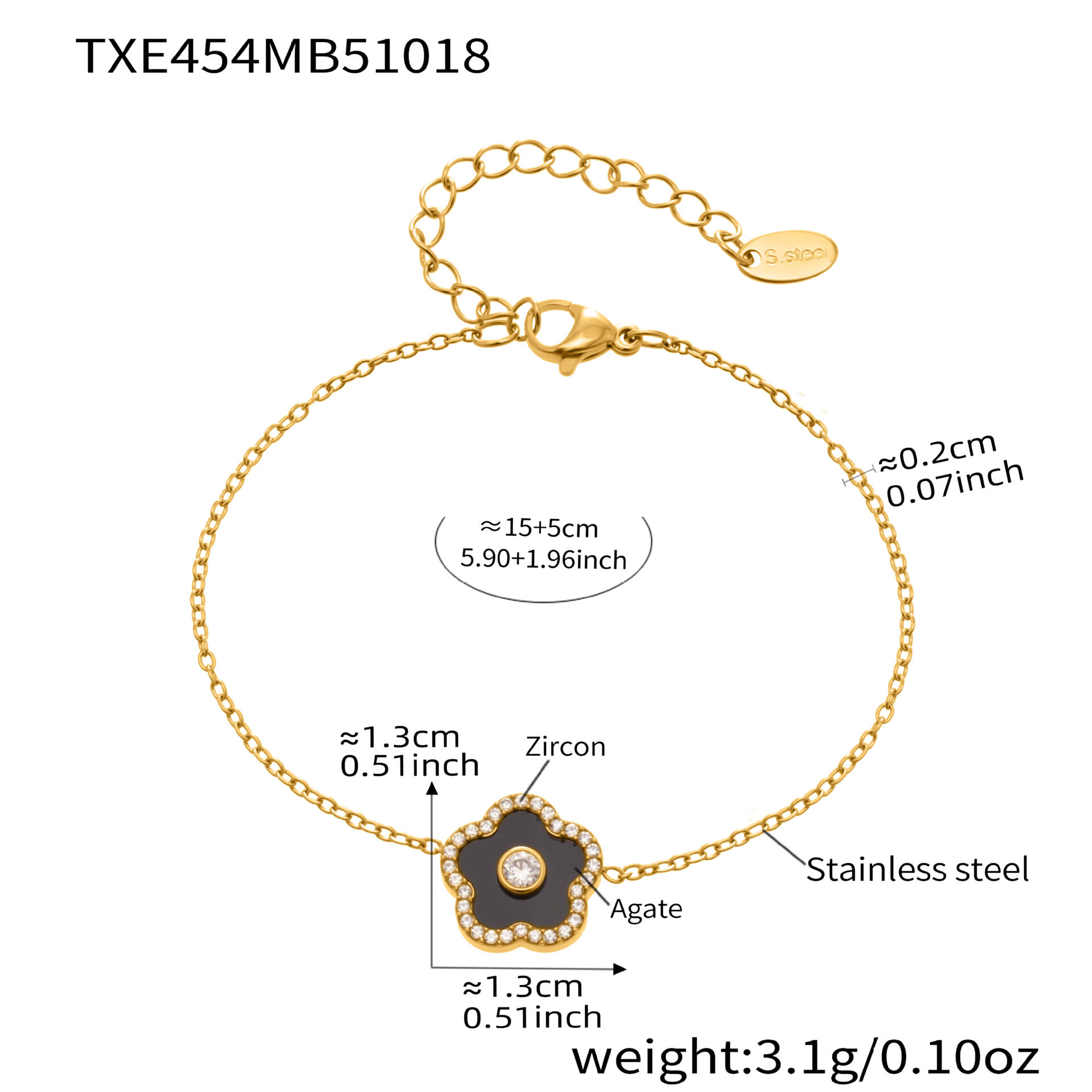 Txe454-Black Five-Leaf Flower Bracelet 15+5Cm Picture10