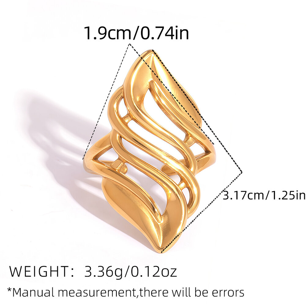 1 pezzo semplice retrò forma irregolare in acciaio inossidabile impermeabile color oro anelli da donna h5Immagine2