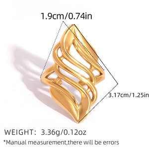 1 pezzo semplice retrò forma irregolare in acciaio inossidabile impermeabile color oro anelli da donna h5 Immagine2