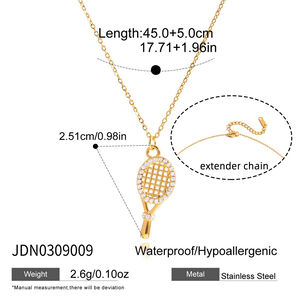 1 Piece Tennis Racket Stainless Steel Waterproof Gold Color Zircon Women's Pendant Necklaces h5 Picture2