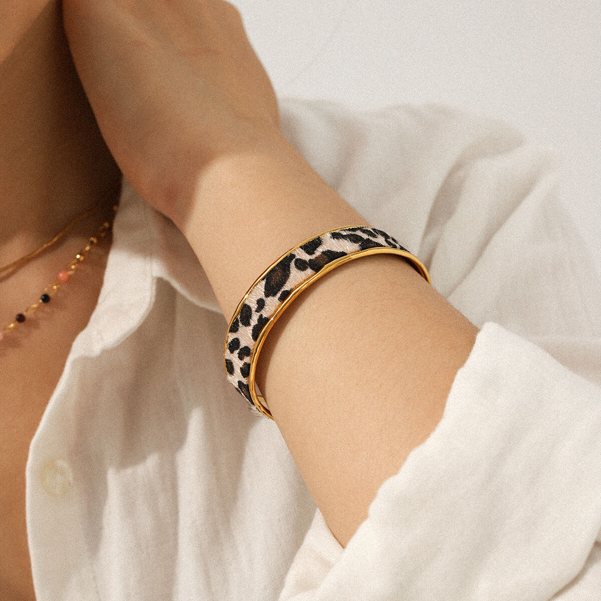 1 Piece Leopard Stainless Steel Waterproof Gold Color Bangle h5 Picture3