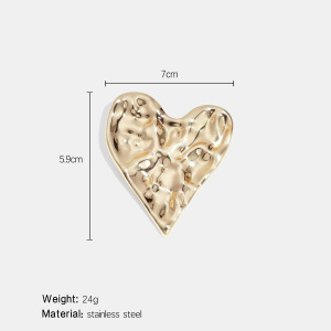 1 Piece Hammer Heart Stainless Steel Waterproof Gold Color Brooch h5 Picture2