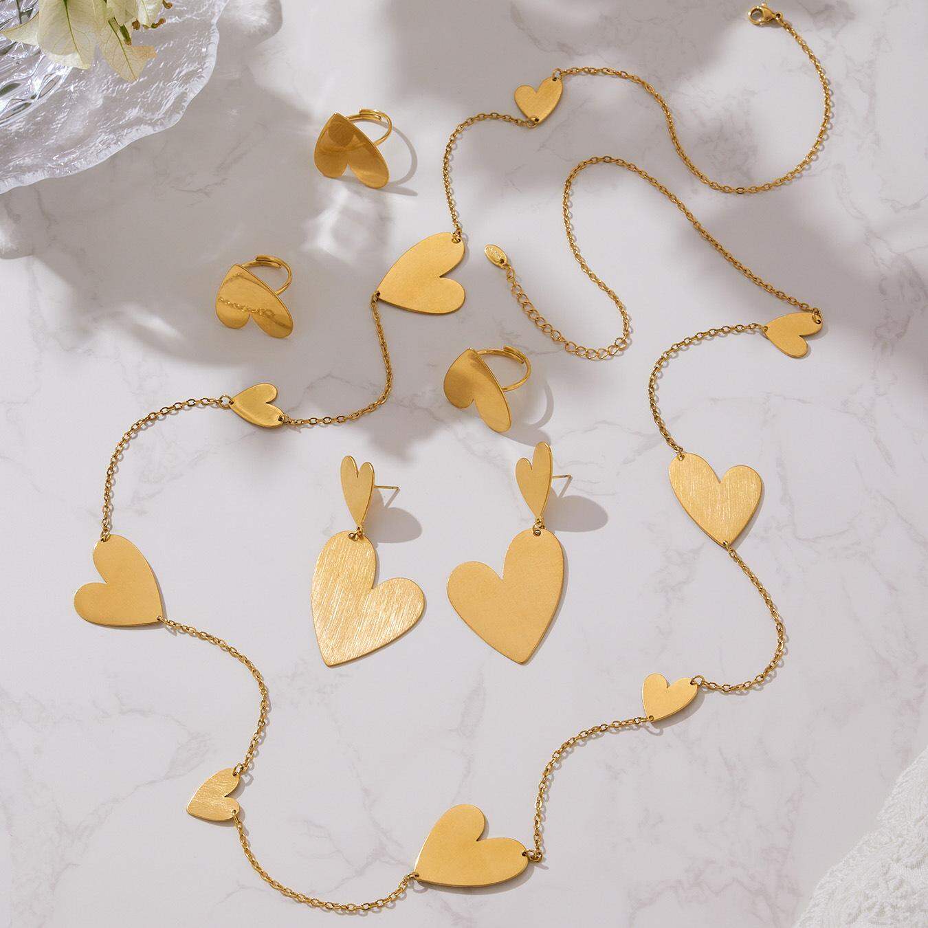Classic Heart Solid Color Chain Titanium Steel Women's Jewelry Sets 2