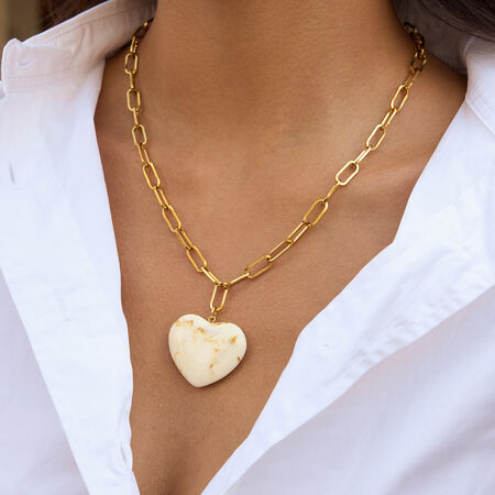 1 Piece Bohemian Heart Stainless Steel Waterproof Gold Color Acrylic Women's Pendant Necklaces 2
