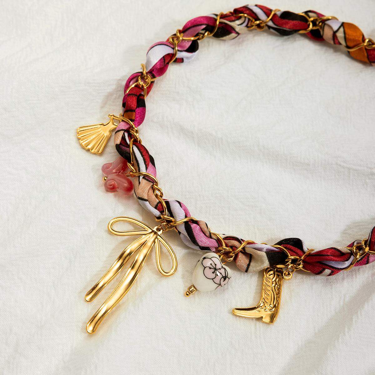 1 Piece Luxurious Bow Knot Stainless Steel Waterproof Gold Color Women's Pendant Necklaces 2
