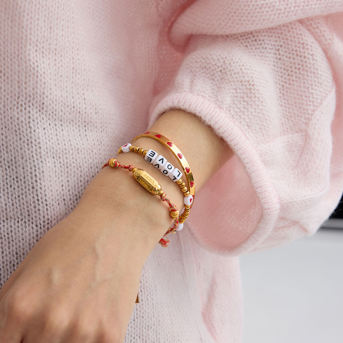 1 Piece Romantic Red Heart Stainless Steel Waterproof Gold Color Women's Cuff Bracelets h5 Picture5
