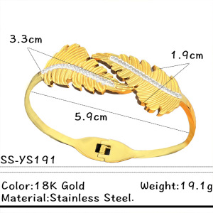 1 Piece Leaf Shape Stainless Steel Waterproof Gold Color Bangle h5 Picture2
