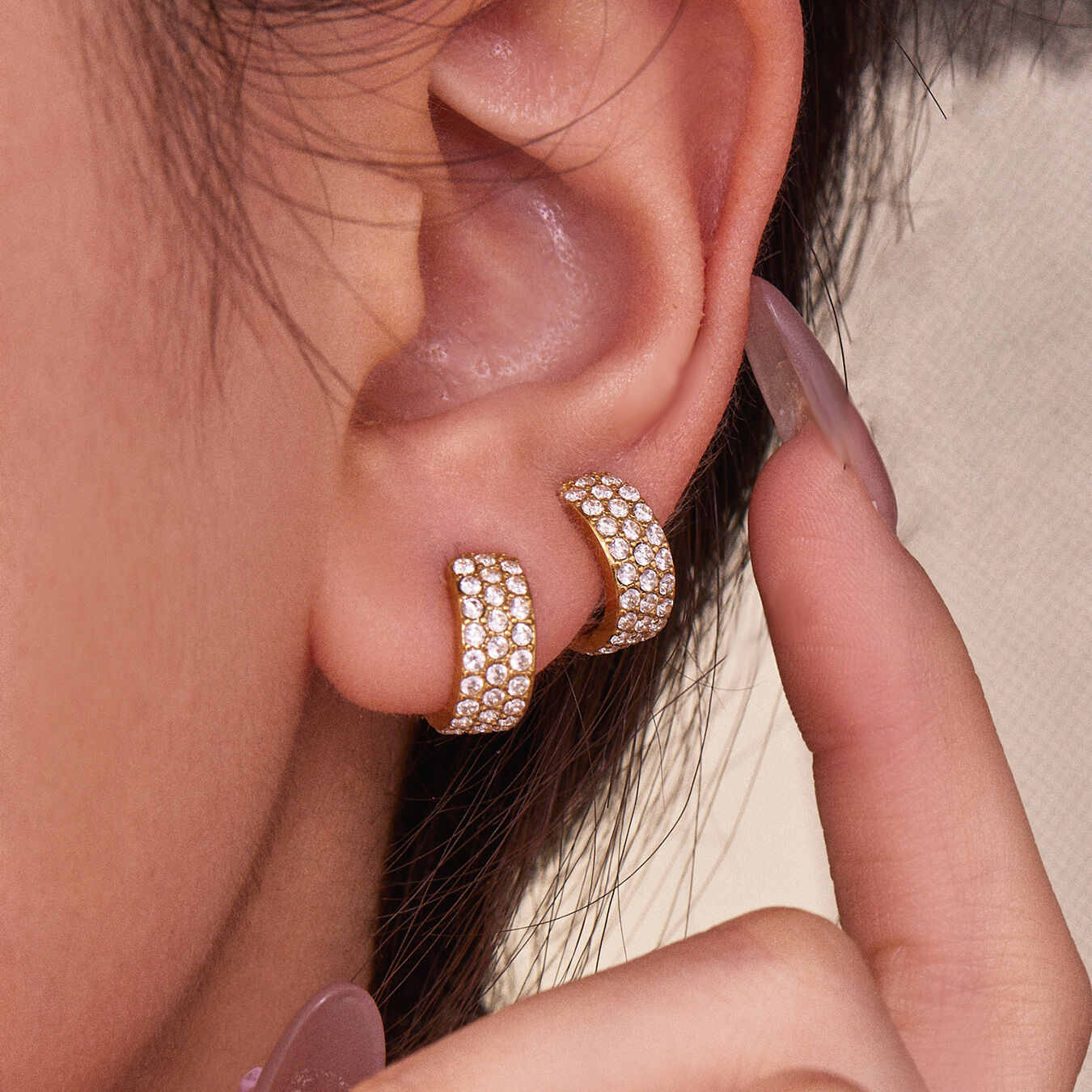 1 Piece Classic Circle Stainless Steel Waterproof Gold Color Zircon Women's Ear Cuffs h5 Picture4