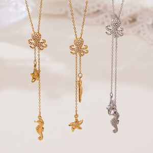 1 Piece Marine Series Stainless Steel Waterproof Gold Color Zircon Women's Pendant Necklaces h5 Picture3