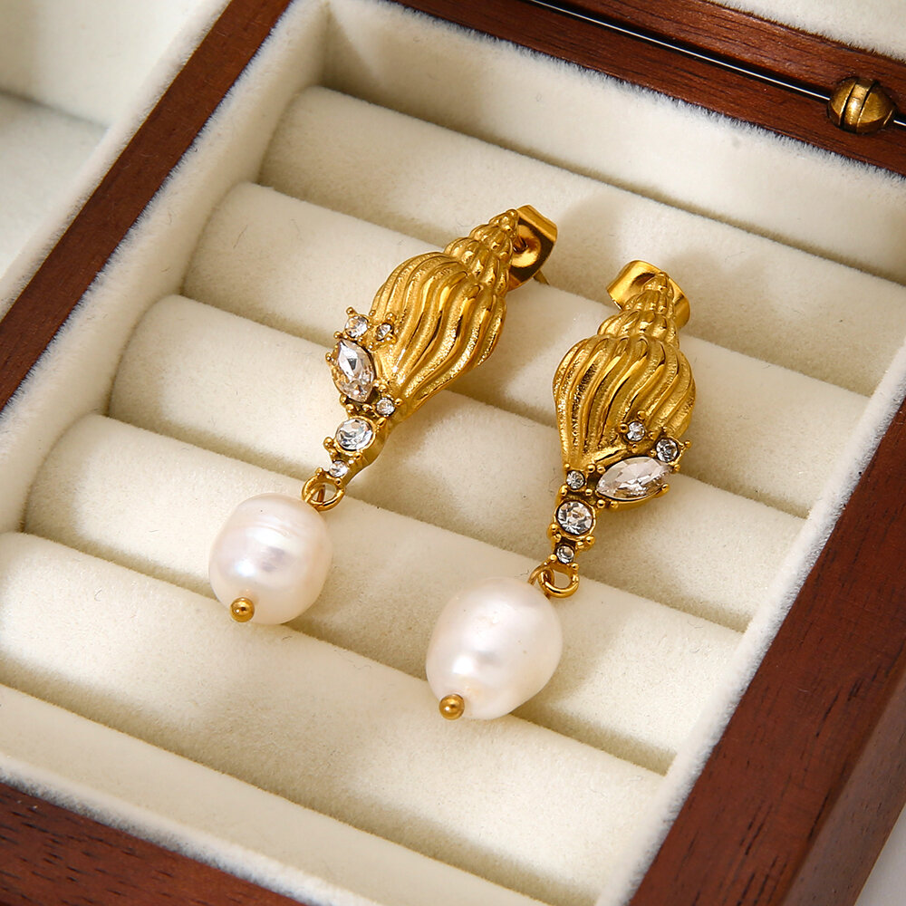 1 Pair Luxurious Retro Turtle Stainless Steel Waterproof   Gold Color  Zircon Women's Dangle Earrings Picture5