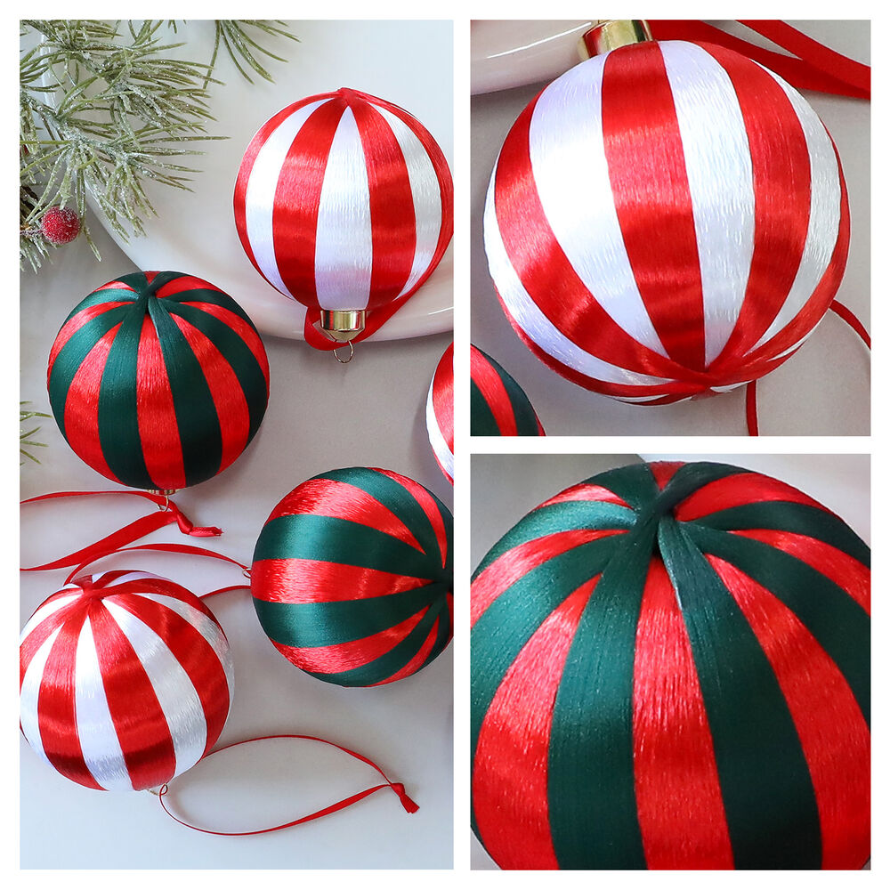 1 set di palline natalizie a righe in poliestere per feste (1 set = 6 pezzi) h5Immagine4
