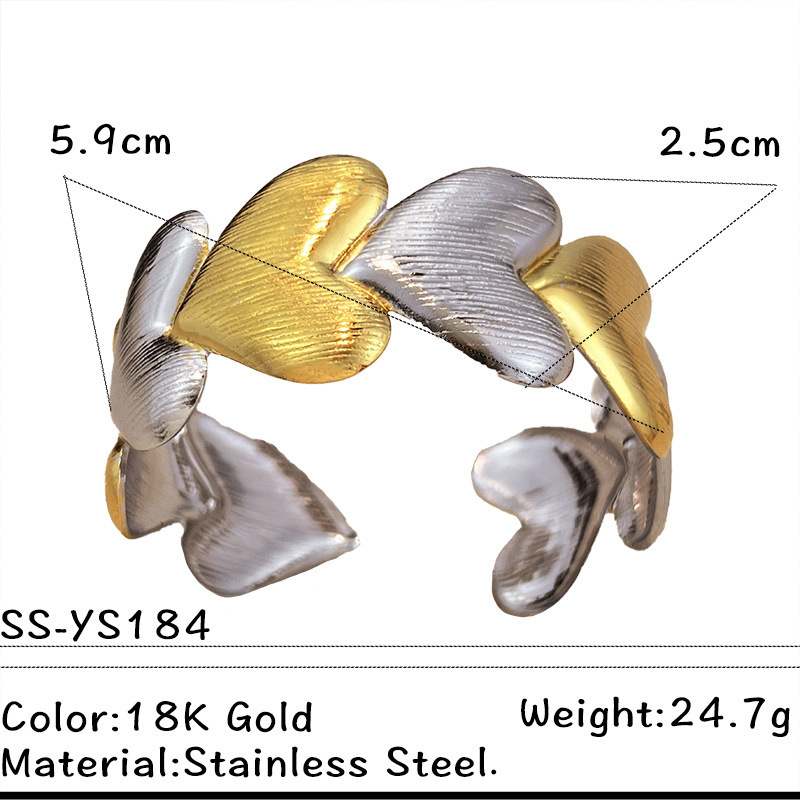 1 Piece Heart Stainless Steel Waterproof Mixed Color Cuff Bracelet Picture2