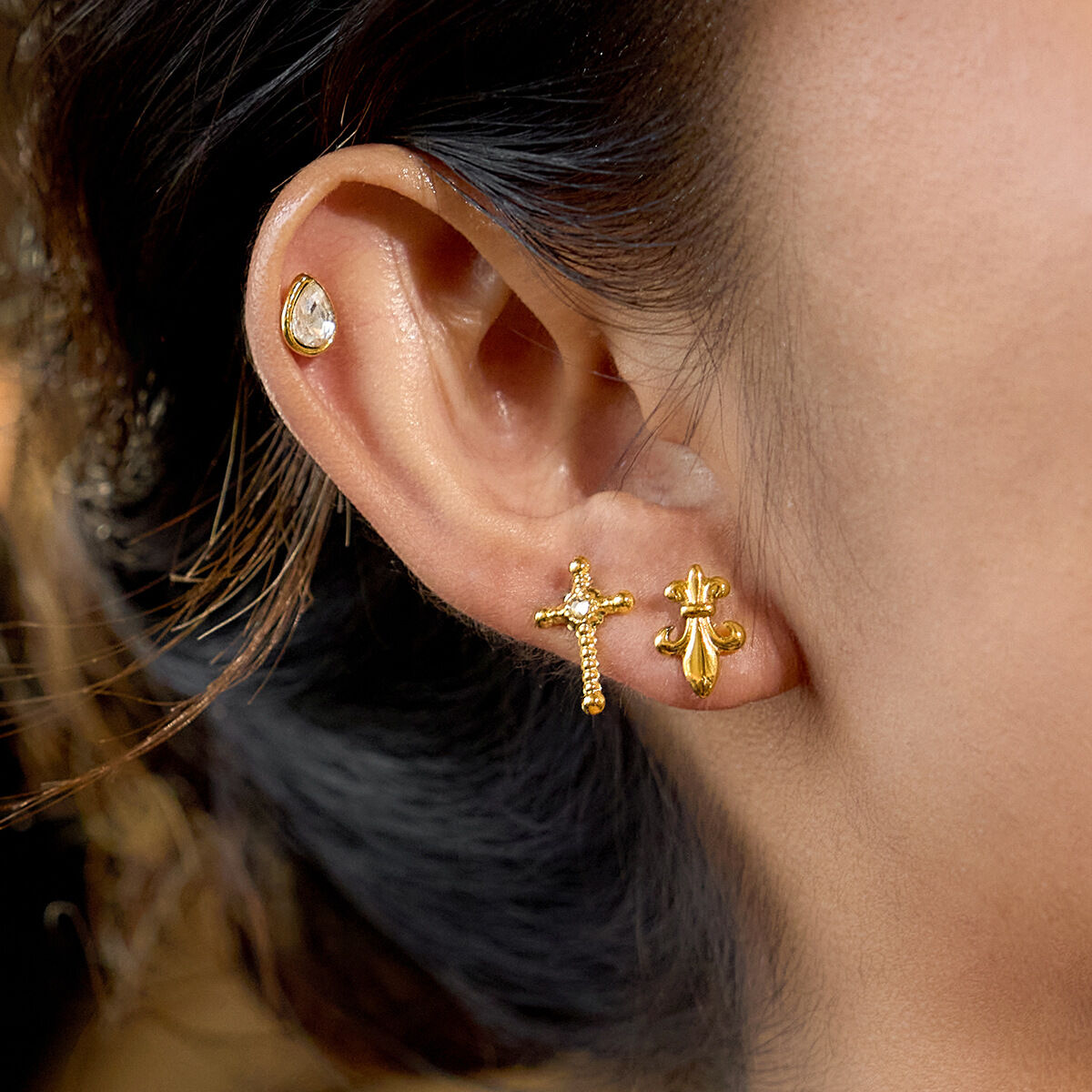 1 Set Classic Cross Stainless Steel Waterproof Gold Color Women's Earring Sets