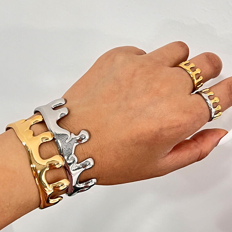 Droplet Shape Stainless Steel Waterproof Gold Color Bracelet Set