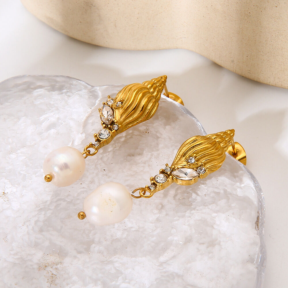 1 Pair Luxurious Retro Turtle Stainless Steel Waterproof   Gold Color  Zircon Women's Dangle Earrings h5 Picture4