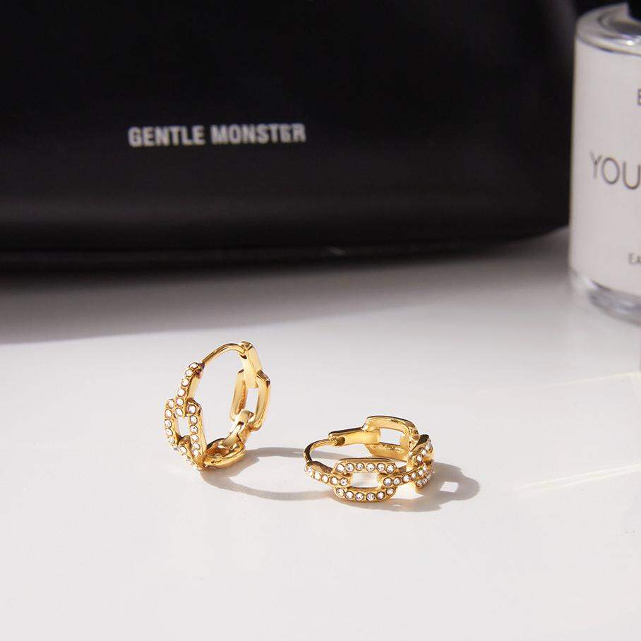 1 paio di orecchini a cerchio da donna rettangolari in acciaio inossidabile, impermeabili, color oro, con zirconi