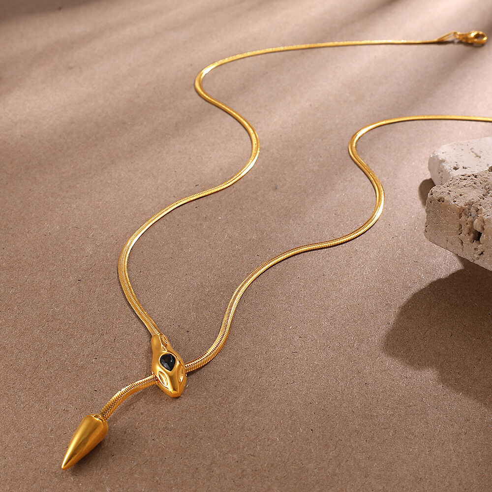 1 Piece Snake Shape Stainless Steel Waterproof Gold Color Zircon Necklace h5Picture3