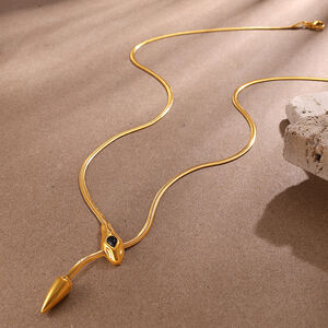 1 Piece Snake Shape Stainless Steel Waterproof Gold Color Zircon Necklace h5 Picture3