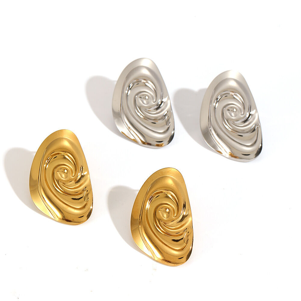 1 paire de boucles d'oreilles à clous en acier inoxydable doré, motif vortex h5Image3