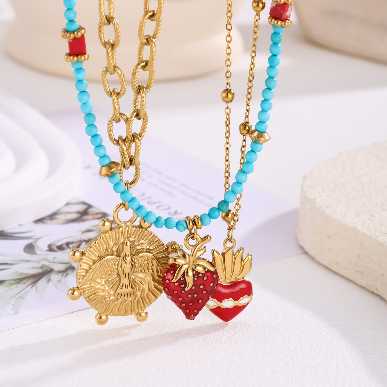 1 Piece Gorgeous Strawberry Stainless Steel Waterproof Women's Pendant Necklaces h5 Picture4
