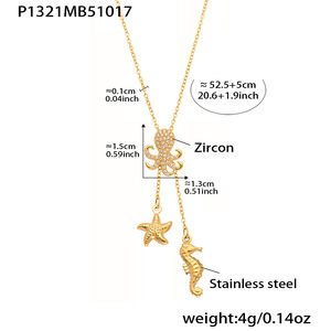 1 Piece Marine Series Stainless Steel Waterproof Gold Color Zircon Women's Pendant Necklaces h5 Picture2
