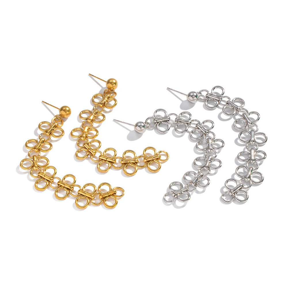 1 Pair Romantic Flower Stainless Steel Waterproof Gold Color Dangle Earrings h5Picture5