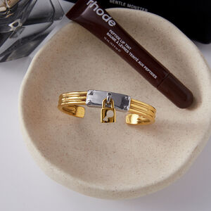 Modernes, wasserdichtes Damen-Schmuckset aus Edelstahl mit Schloss in Goldfarbe h5 Bild6