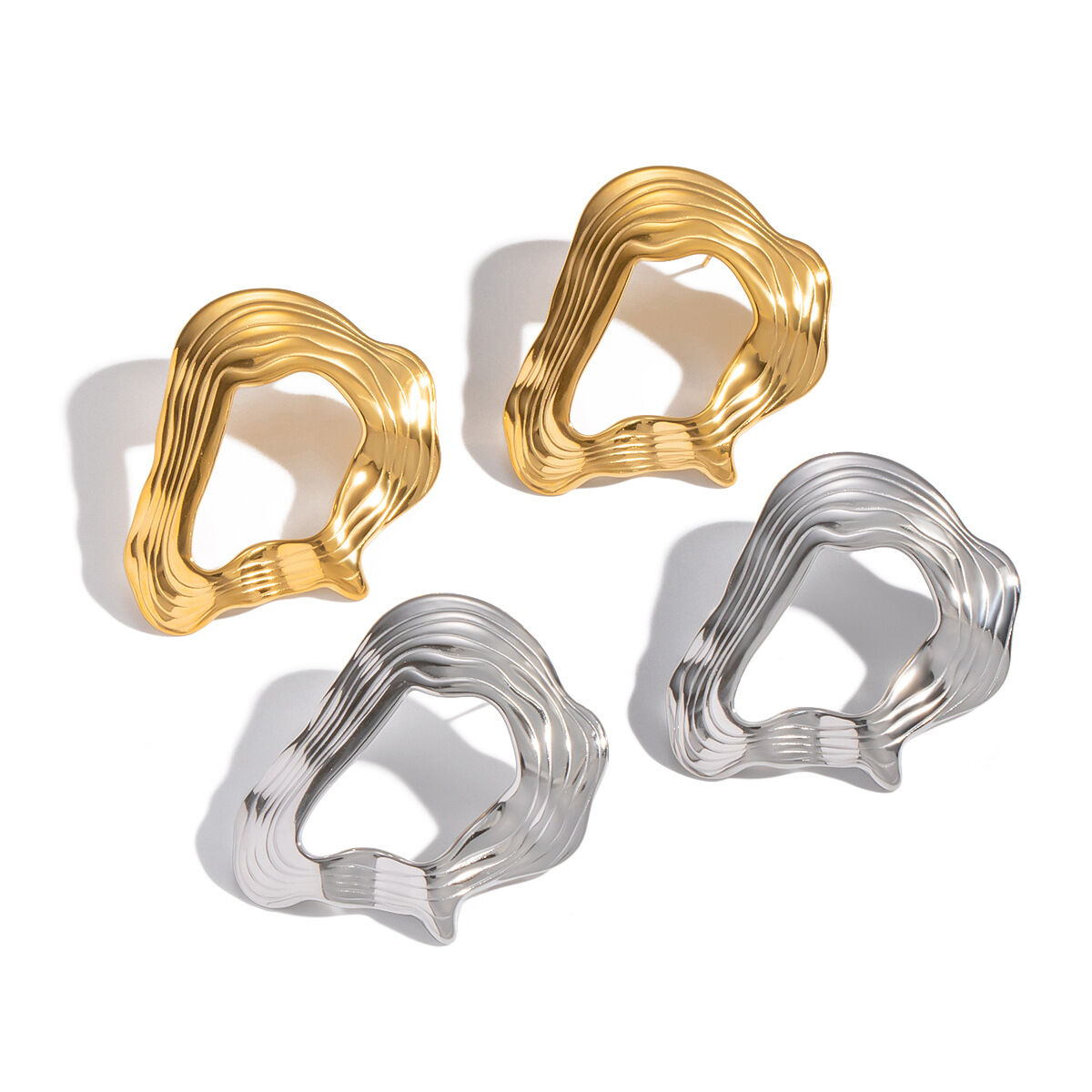 1 Pair Irregular Shape Stainless Steel Waterproof Gold Color Stud Earrings Picture5