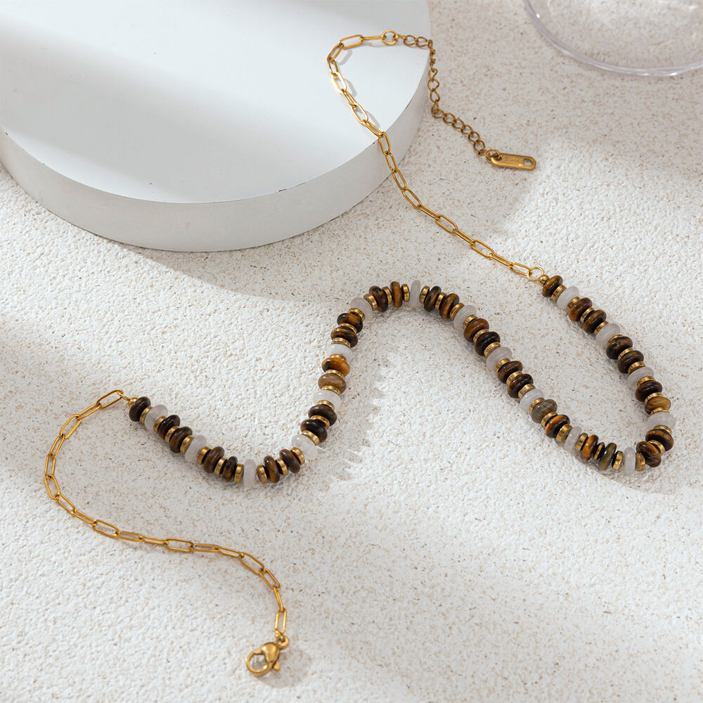 Set di collane in acciaio inossidabile con perline di pietra naturale h5Immagine4