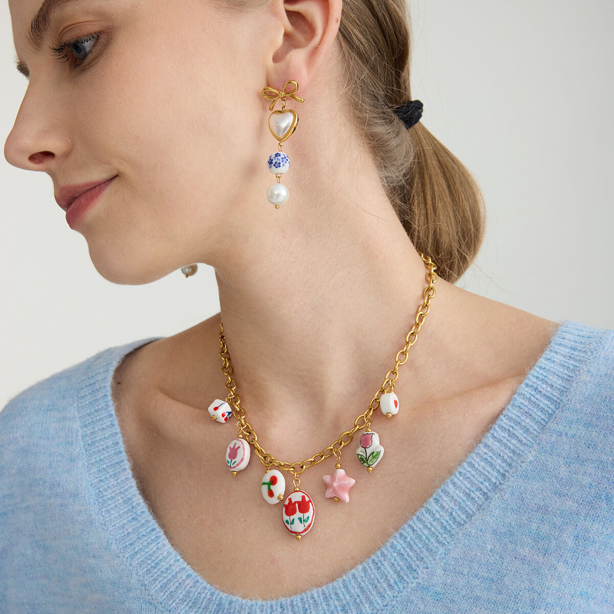 1 paio di orecchini pendenti da donna in acciaio inossidabile a forma di cuore classico, impermeabili, color oro h5 Immagine5