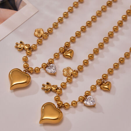 1 Piece Romantic Heart Stainless Steel Waterproof Gold Color Women's Pendant Necklaces 2