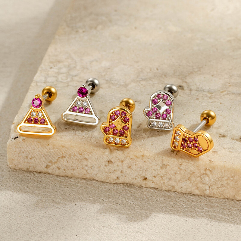 1 Stück Weihnachten Kupfer Gold Farbe Zirkon Damen Piercing Ohrringe h5 Bild3