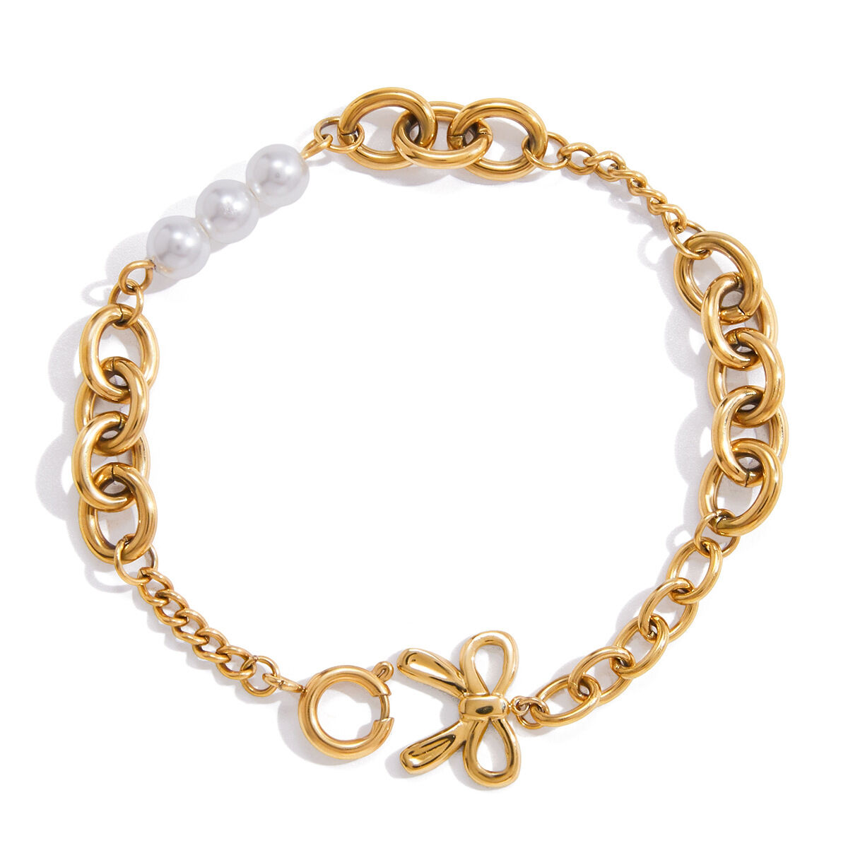 1 Piece Romantic Bow Knot Stainless Steel Waterproof Gold Color Women's Charm Bracelets h5 