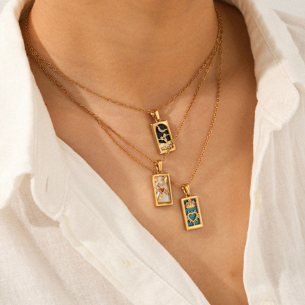 Tarot Stainless Steel Waterproof Gold Color Zircon Pendant Necklace h5 Picture3