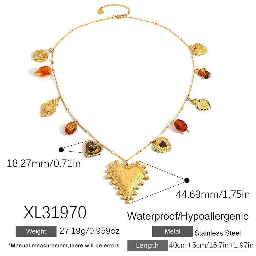 1 Piece  Flower Heart Stainless Steel Waterproof Women's Pendant Necklaces h5 