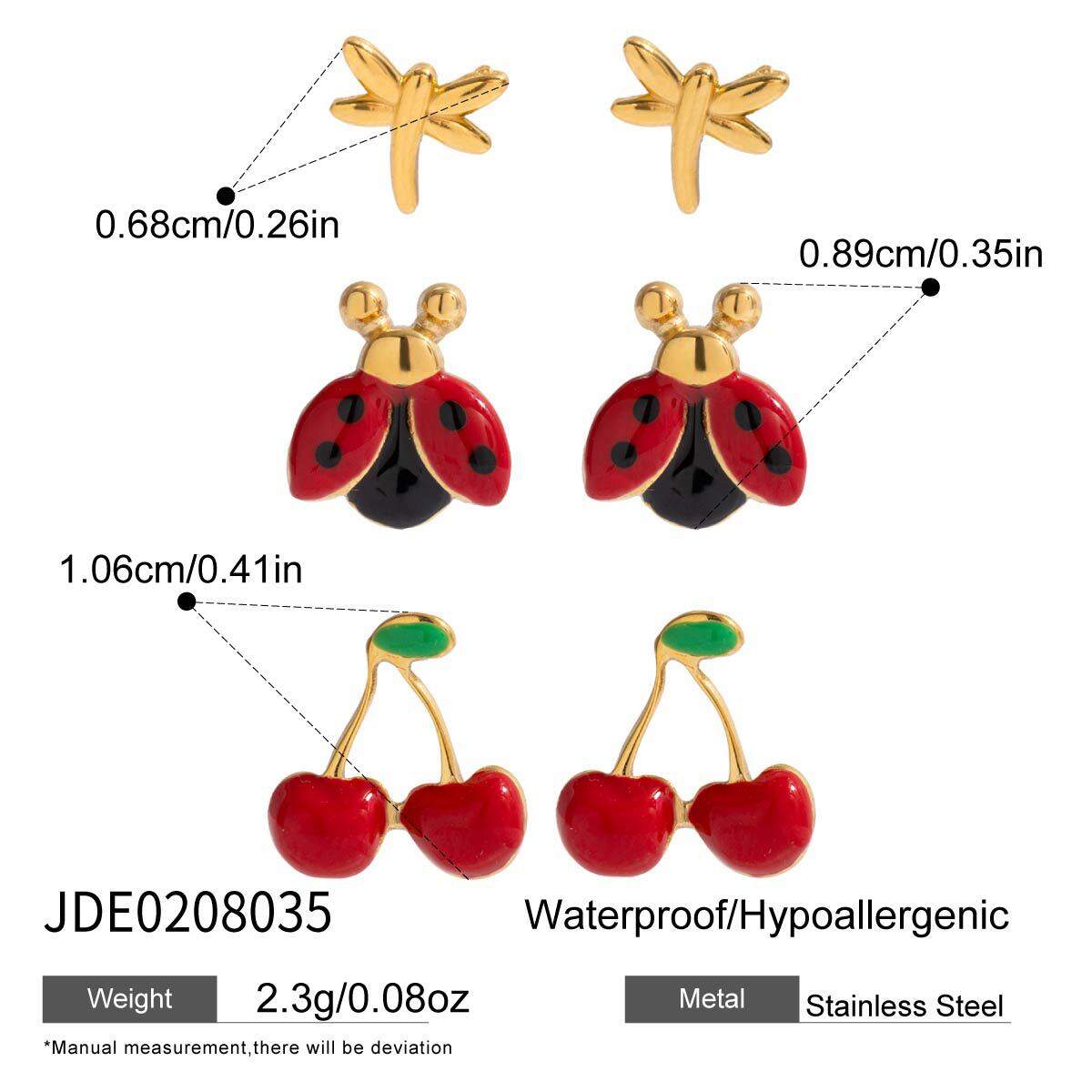 1 Set Vivid Cherry Stainless Steel Waterproof Gold Color Women's Earring Sets h5 Picture2