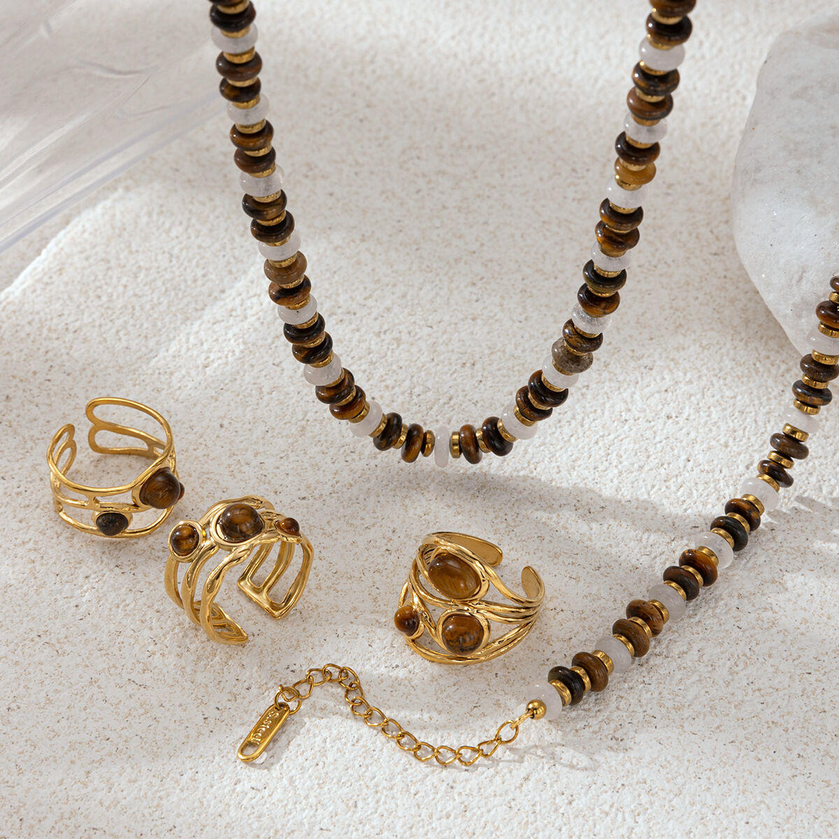 Natural Stone Beads Stainless Steel Necklaces Set