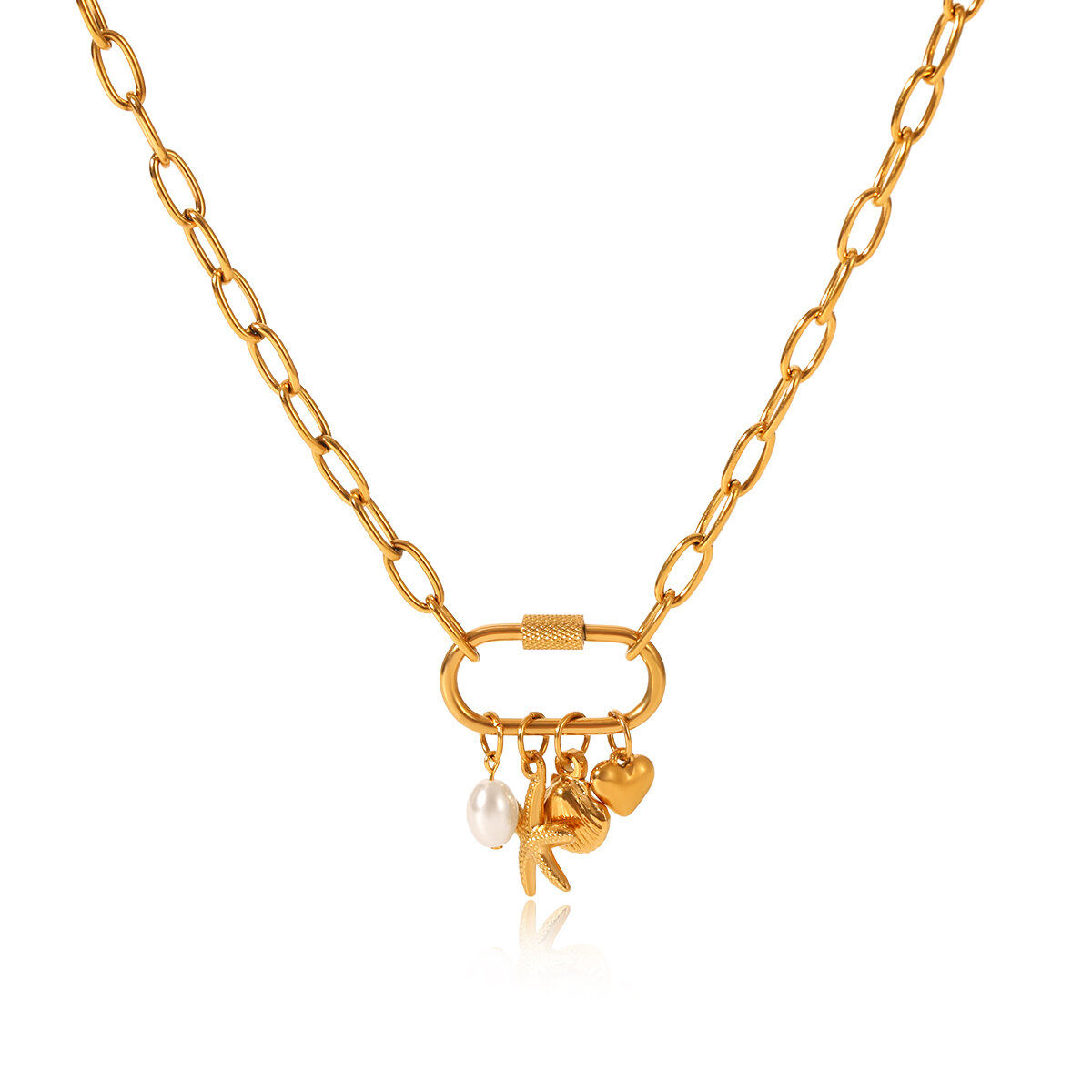 1 Piece Stainless Steel Waterproof Gold Color Oceanic Pendant Necklace h5