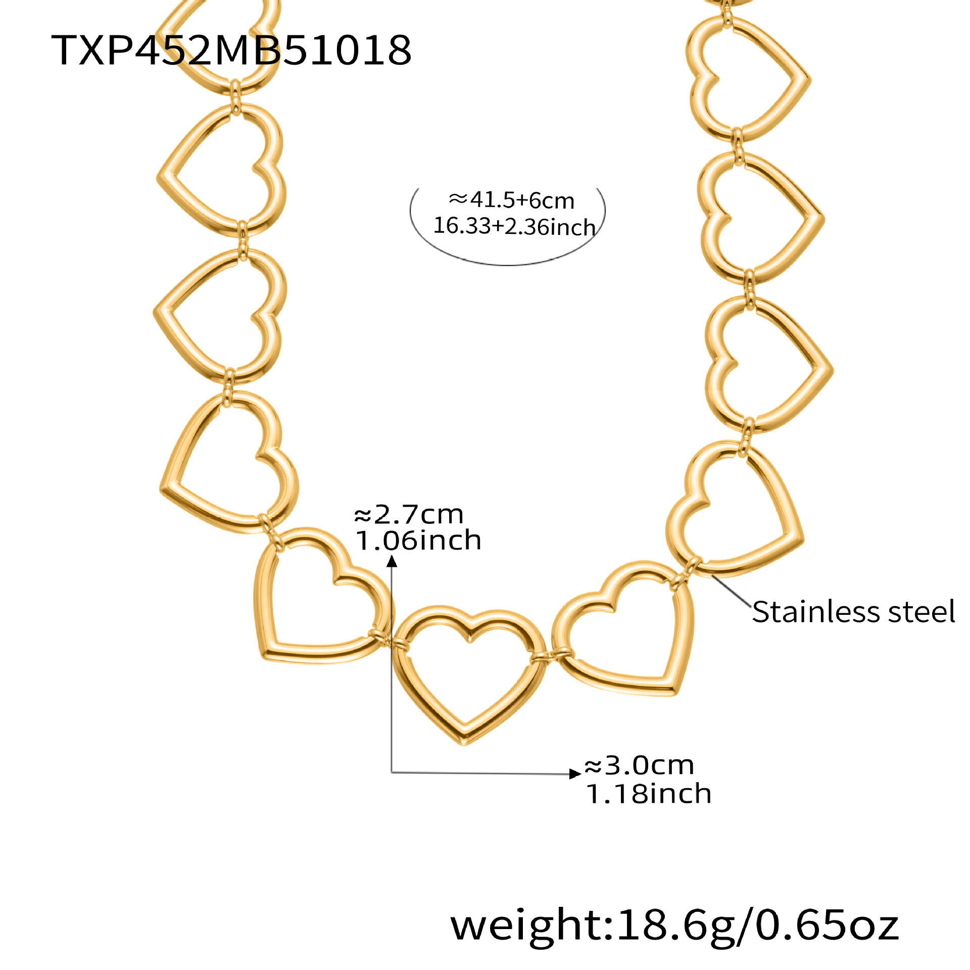 Modern Heart Chain Stainless Steel Waterproof Gold Color Women's Jewelry Sets h5 