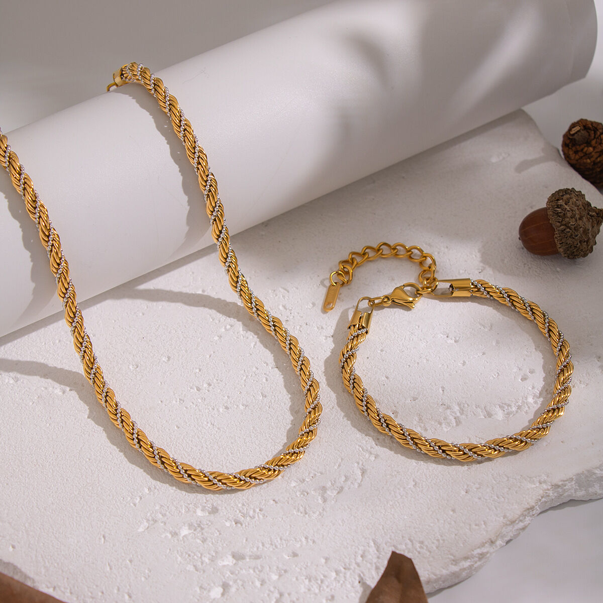 Mixed Color Chain Stainless Steel Waterproof Necklace Set