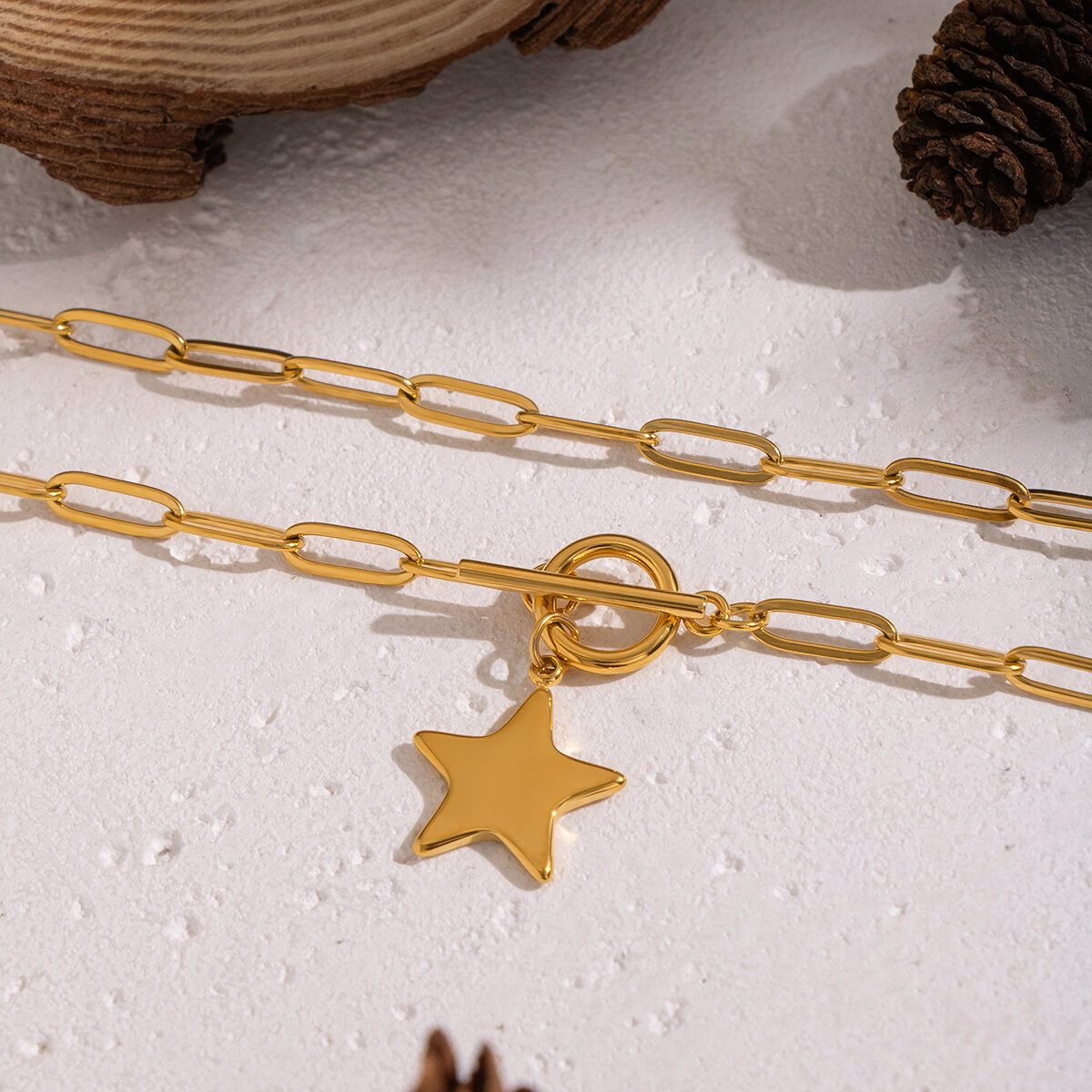 1 Piece Star Shape Stainless Steel Waterproof Gold Color Pendant Necklace h5 Picture2