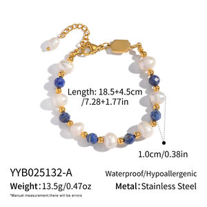 1 Piece Elegant Natural Stone Pearl Beaded Stainless Steel Waterproof Bracelet h5