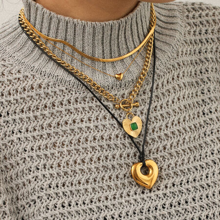 1 Piece Heart Stainless Steel Waterproof Gold Color Pendant Necklace